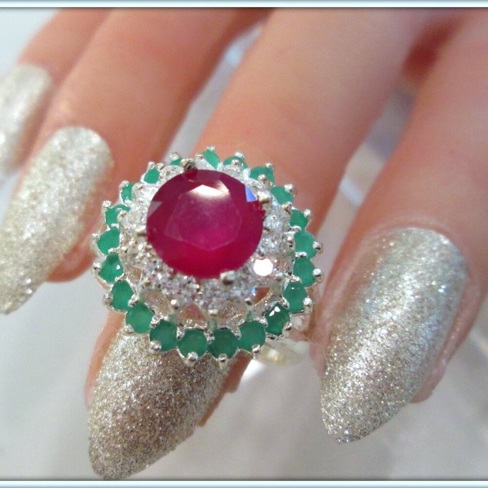 Ruby Emerald Natural Round Cut Gemstone Ladies 18… - image 5
